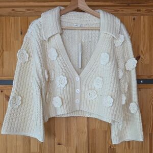 For Love And Lemons Cream Cardigan with Floral Accents